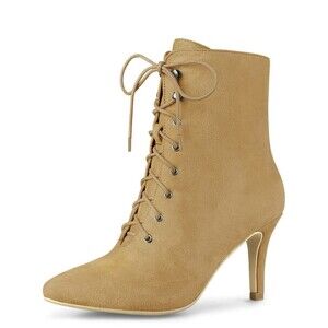 Allegra K Women's Pointed Toe Stiletto Heel Ankle Boots Camel Size 7